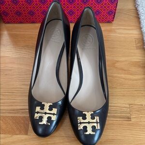 Tory Burch Black Heels with Gold Logo